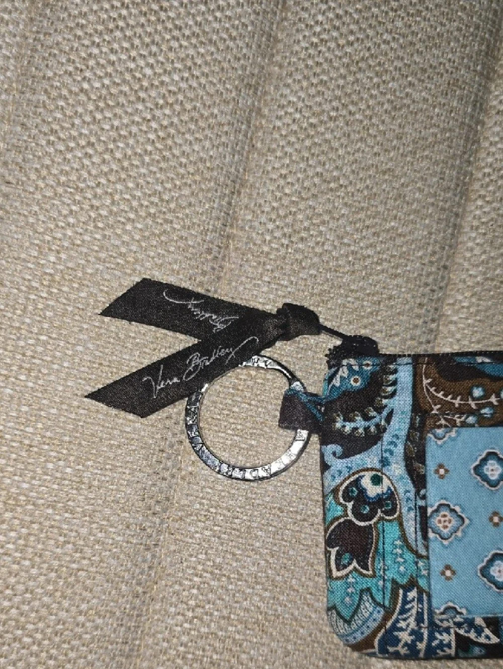 Vera Bradley Blue Paisley Quilted ID Wristlet with Brown Accents - Picture 2 of 5